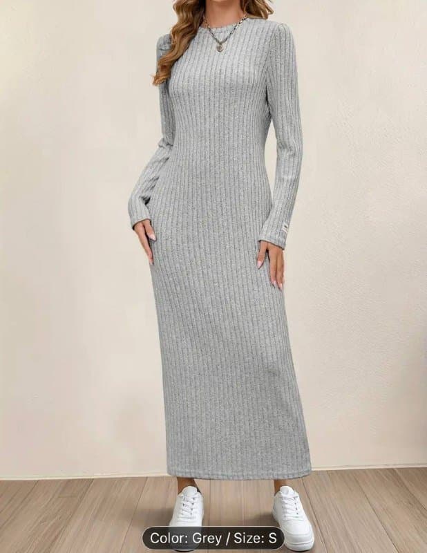 Новое серое платье макси с длинным рукавом 1