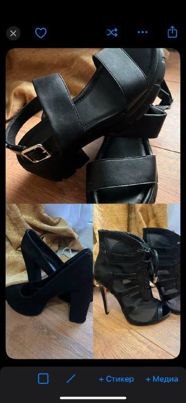 босоножки черные, туфли замшевые, туфли высокие, куртка зимняя, топ летний, платья, рубашки, юбка-шорты