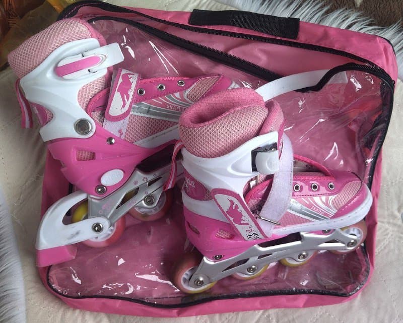 Роликовые коньки розовые регулировка 32-34