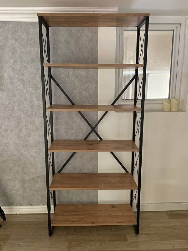 Стеллаж тёмное дерево с металлическим каркасом