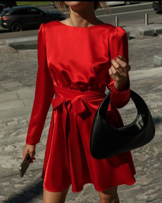 Атласное красное платье Lichi с открытой спиной, размер L 1