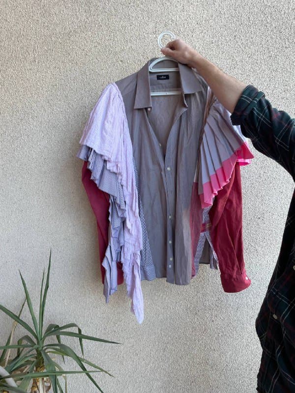 Апсайклинг рубашка, брюки Monki, боди, рубашка Zara, новогодний свитер