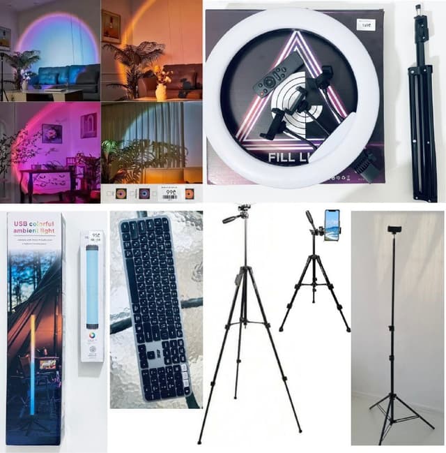 Цветная лампа, кольцевая лампа, штативы, клавиатура, тонометр