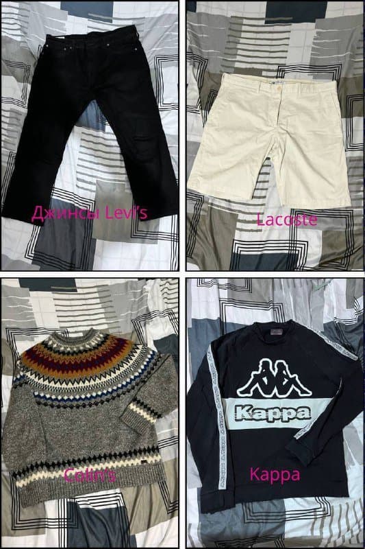 Мужская одежда: джинсы Levi's, шорты Lacoste, свитер Colin's, кофта Karra, спортивный костюм New Balance