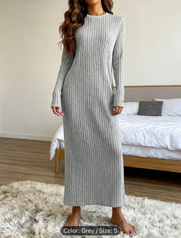 Новое серое платье макси с длинным рукавом 4