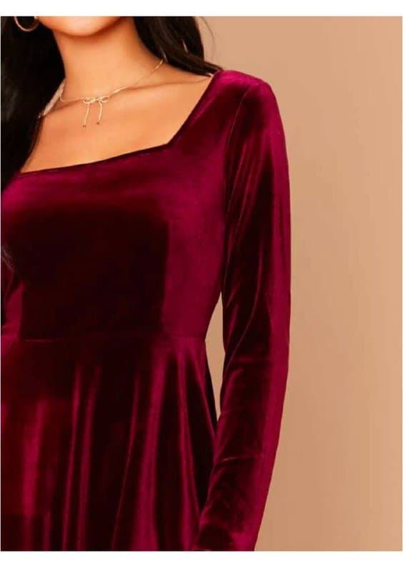 Бархатное платье винного цвета SHEIN M L 3